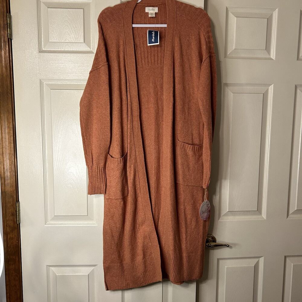 Kaisley Long Sweater Orange Comfy Cozy Cotton Blend Size M Cárdigan With Pockets
